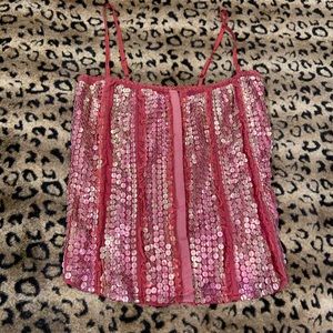Bebe Pink iridescent sequin bustier cami